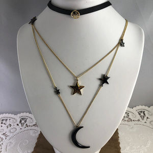 Moon and Star Signs Micro Crystals Gold Tone Dangl